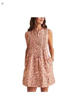 Faherty Womens Sleeveless Floral Linen & EcoVero Pleated Button Dress - M